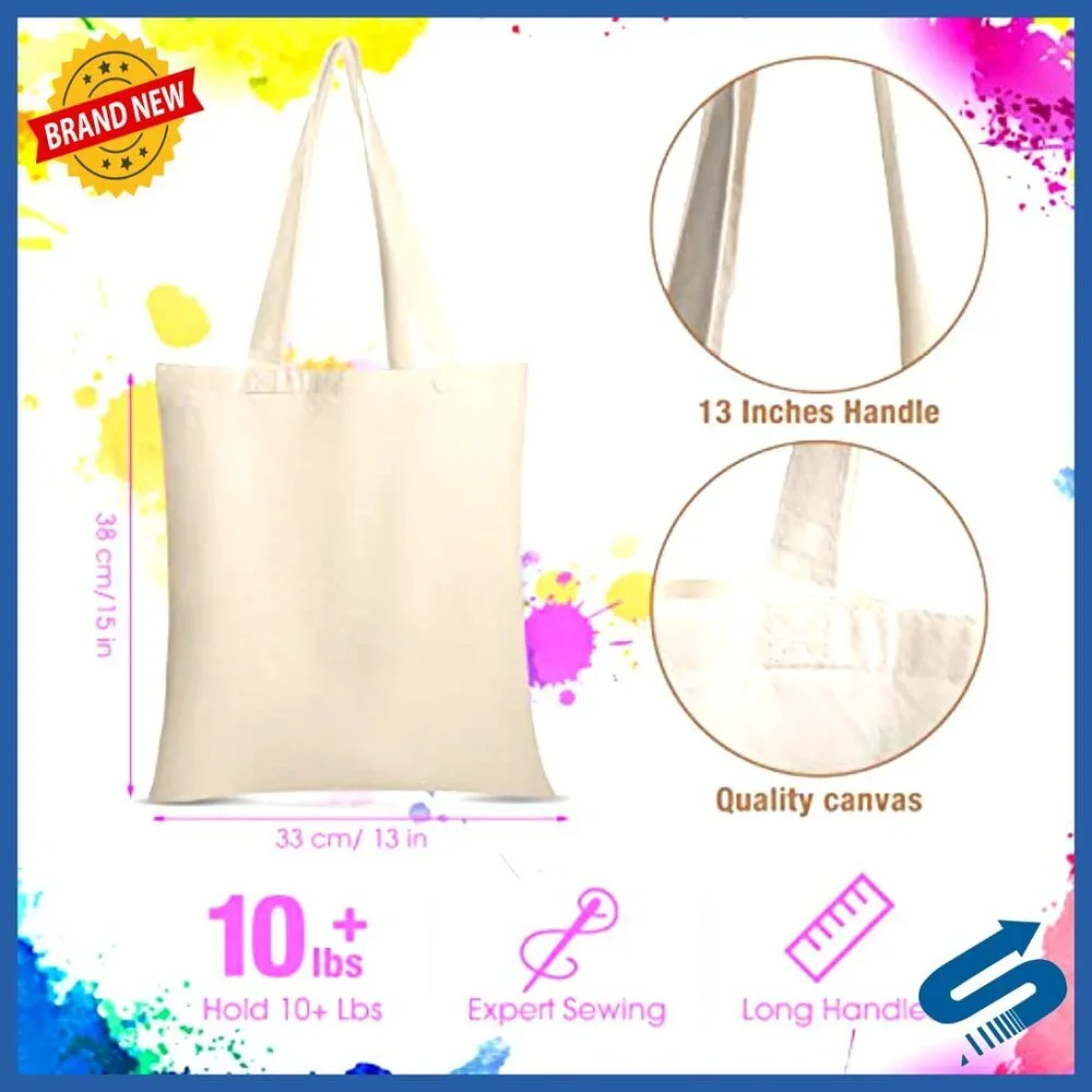 Blank Canvas Tote Bags Lightweight Reusable DIY Crafting Decorating 13x15 Inch